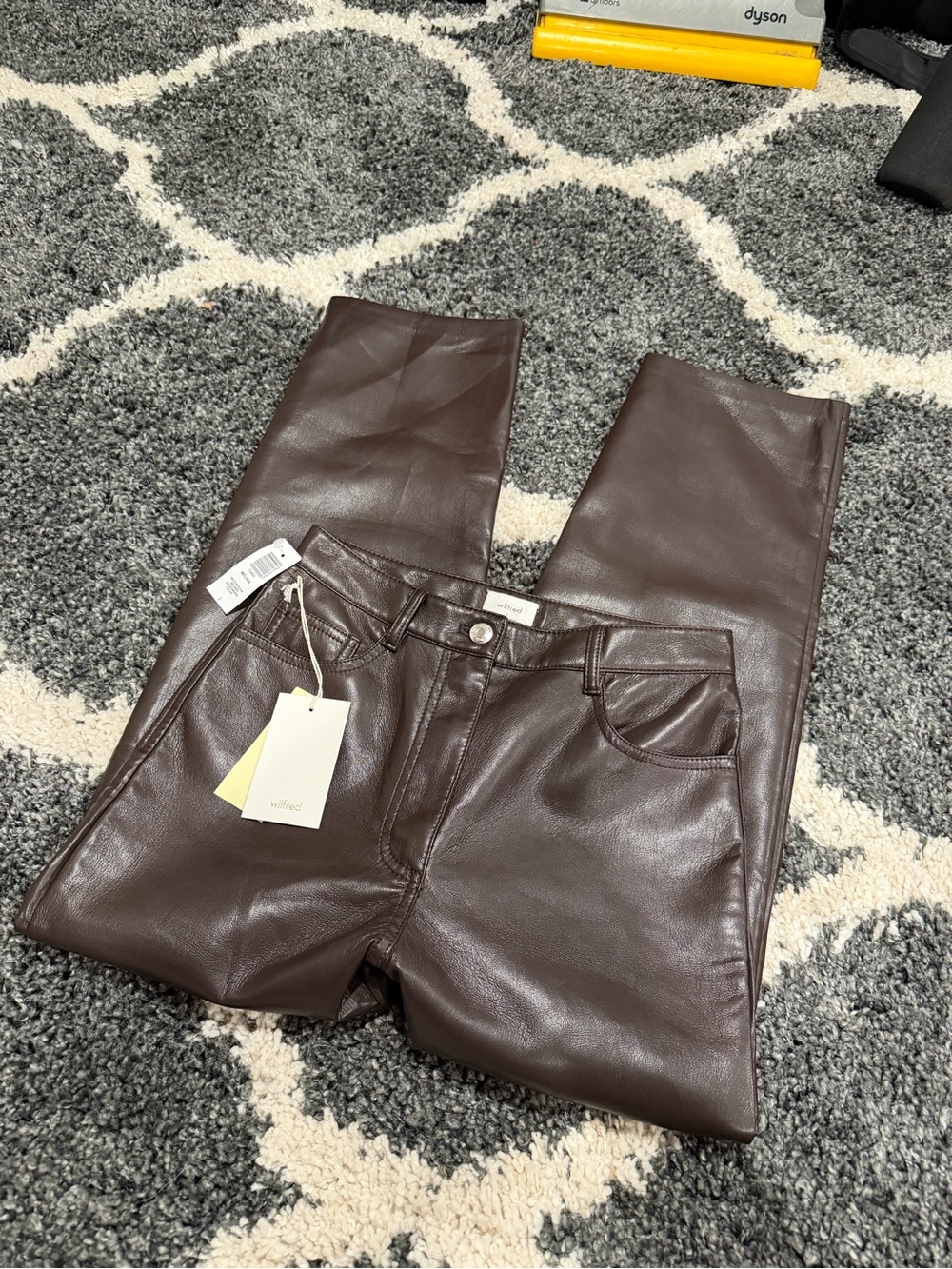 NWT Wilfred Faux Leather Straight Leg Pants in Dark Brown